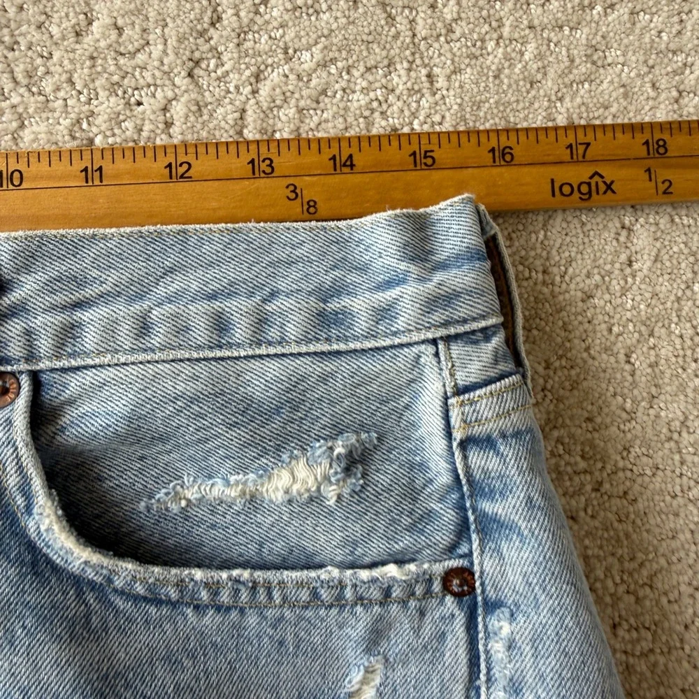 AGOLDE Parker Long Denim Shorts Womens 28 Light Blue Distressed A9010-811